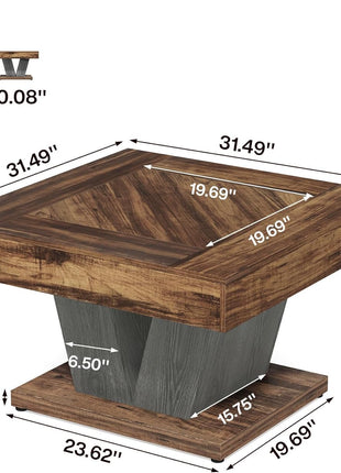 Contemporary Square Coffee Table with Wooden Center, 31.5" Rustic Brown and Black Accent Table for Living Room