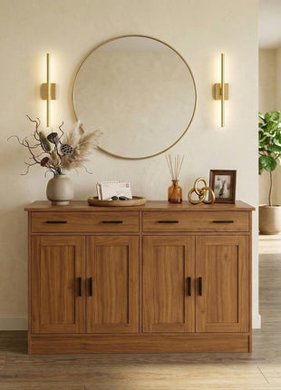 53-Inch Rustic Brown Buffet Cabinet with Ample Storage - Contemporary Kitchen Sideboard Server with 2 Drawers and 4 Doors, Perfect for Dining Room, Living Room, or Hallway