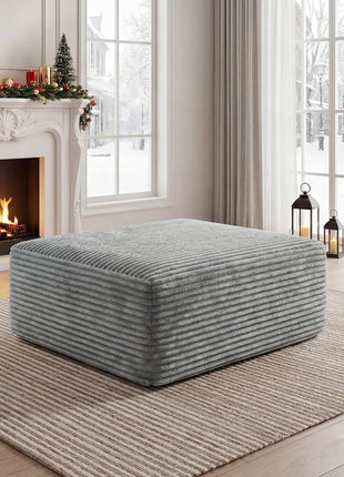 Oversized Foam Support Corduroy Ottoman for Living Room and Bedroom in Light Gray - No Assembly Required