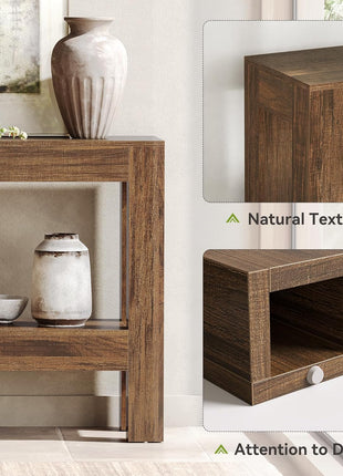 63-Inch Farmhouse-Style Wooden Console Table with Two-Tier Shelves for Living Room, Hallway, and Foyer in Brown Finish