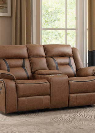 Faux Leather Dual Reclining Loveseat Sofa with Center Console, Hidden Storage, and Cup Holders - Brown