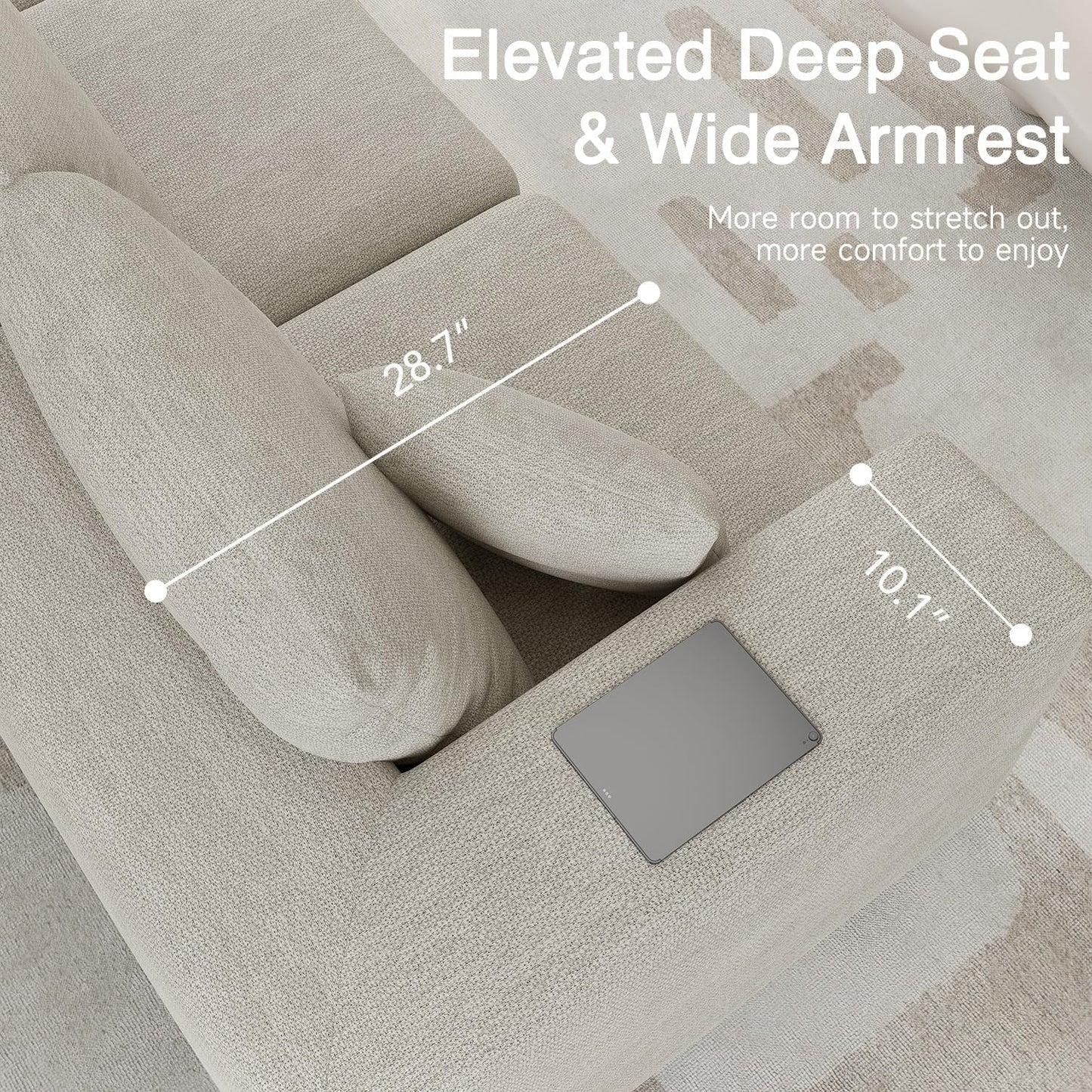 152'' Modern Boneless Couch, Oversized 2-In-1 Modular Sectional Sofa Bed, Extra Deep Seat Upholstery Cloud Couch, Boneless Couches for Living Room, No Assembly Required, Beige Chenille