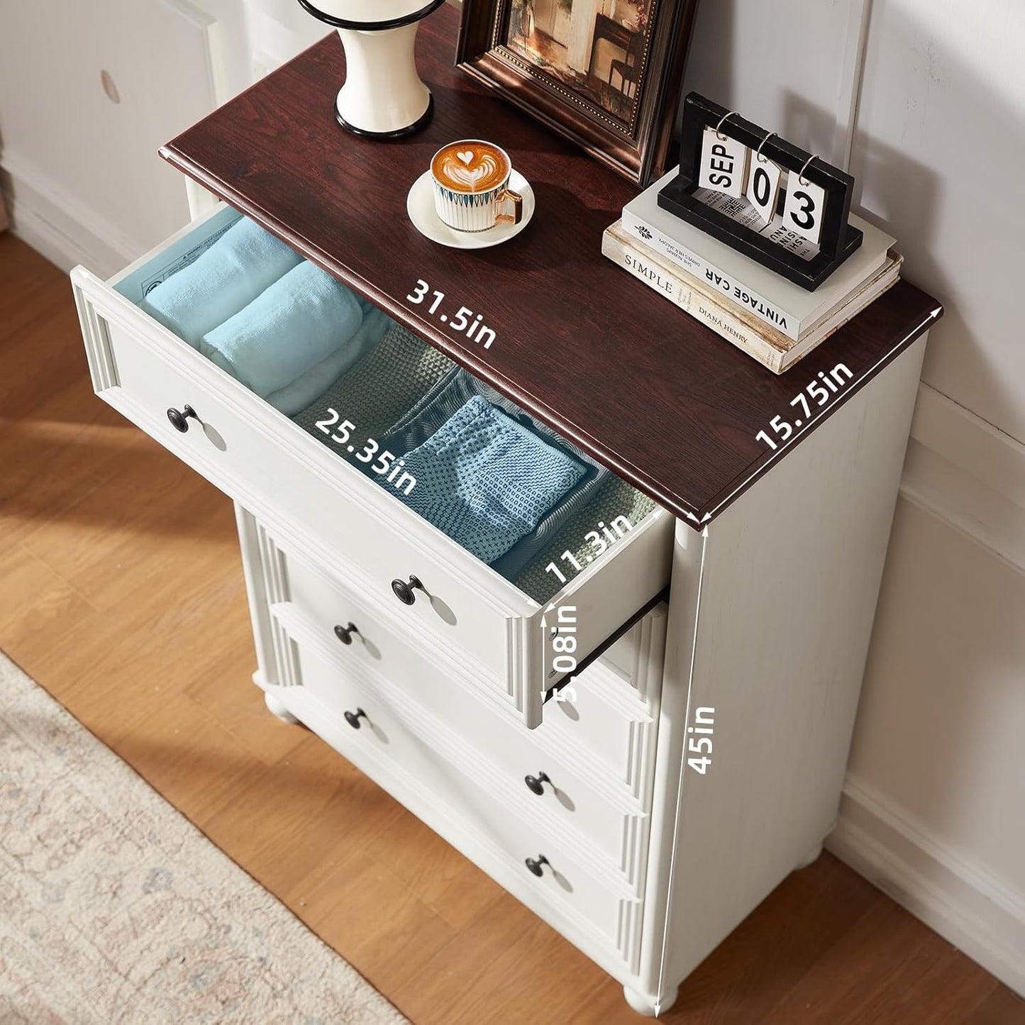 Farmhouse Dressers & Night Stand Set of 4, Wood 54" Wide Dresser & 45" Tall Chest of Drawers, 18" with Charging Station Nightstand Set of 2, Bedroom Furniture Dresser Set for Home Living Room Hallway