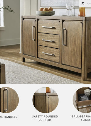 Cabalynn Farmhouse Glazed 2-Door Dining Server with Adjustable Shelves and Three Drawers in Light Brown by Signature Design by Ashley