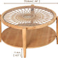 Rattan Coffee Tables,2-Tier round Boho Cocktail Tables, Mid Century Modern Coffee Table with Rattan & Tempered Glass Top and Wood Legs, Sofa Table for Living Room(Natural)