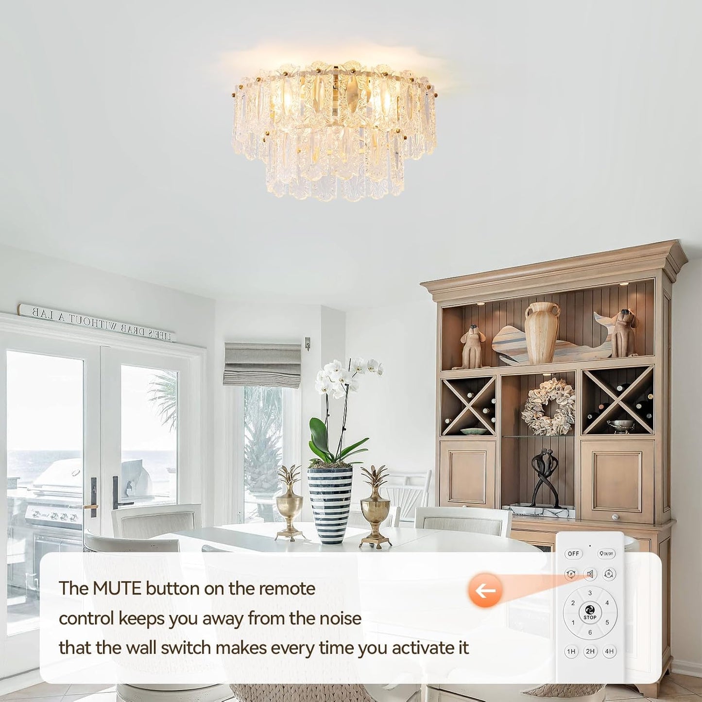 Crystal Caged Ceiling Fan with Light Flush Mount, 20Inch Crystals Ceiling Fan with Light and Remote,Gold Crystal Fandelier Ceilings Fans with Lights for Bedroom,Nursery, Foyer