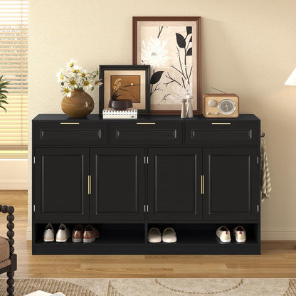 Buffet Table with 3 Drawers, 59.1" Multi-Functional Buffet Cabinet with Storage, Sideboard Cabinet with Adjustable Shelf for Dining Room, Living Room, Entryway, Black
