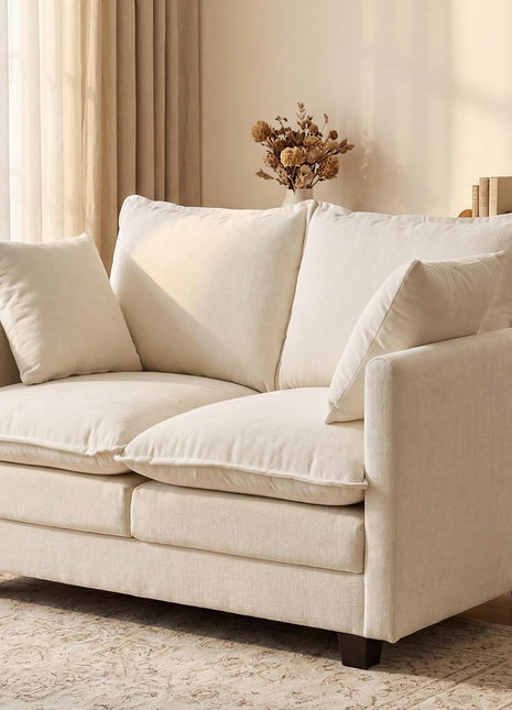 Upgraded Loveseat Sofa with 3-Layer Cushion, 27" Deep Seat, and 2 Washable Pillows, Ideal for Small Spaces, 50-Inch Beige