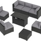 8 Piece Patio Furniture Set with 44” Fire Pit Table Wicker Rattan Patio Sectional Sofa Set Outdoor Seating Furniture with Thickened Cushion, Grey