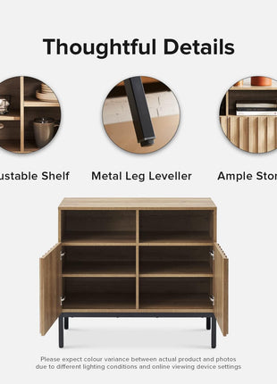 Norwin Storage Cabinet - Sturdy Modern Rustic Industrial Buffet Sideboard with Fluted Accents, Oak Wood TV Stand and Media Console for Living Room (Double)