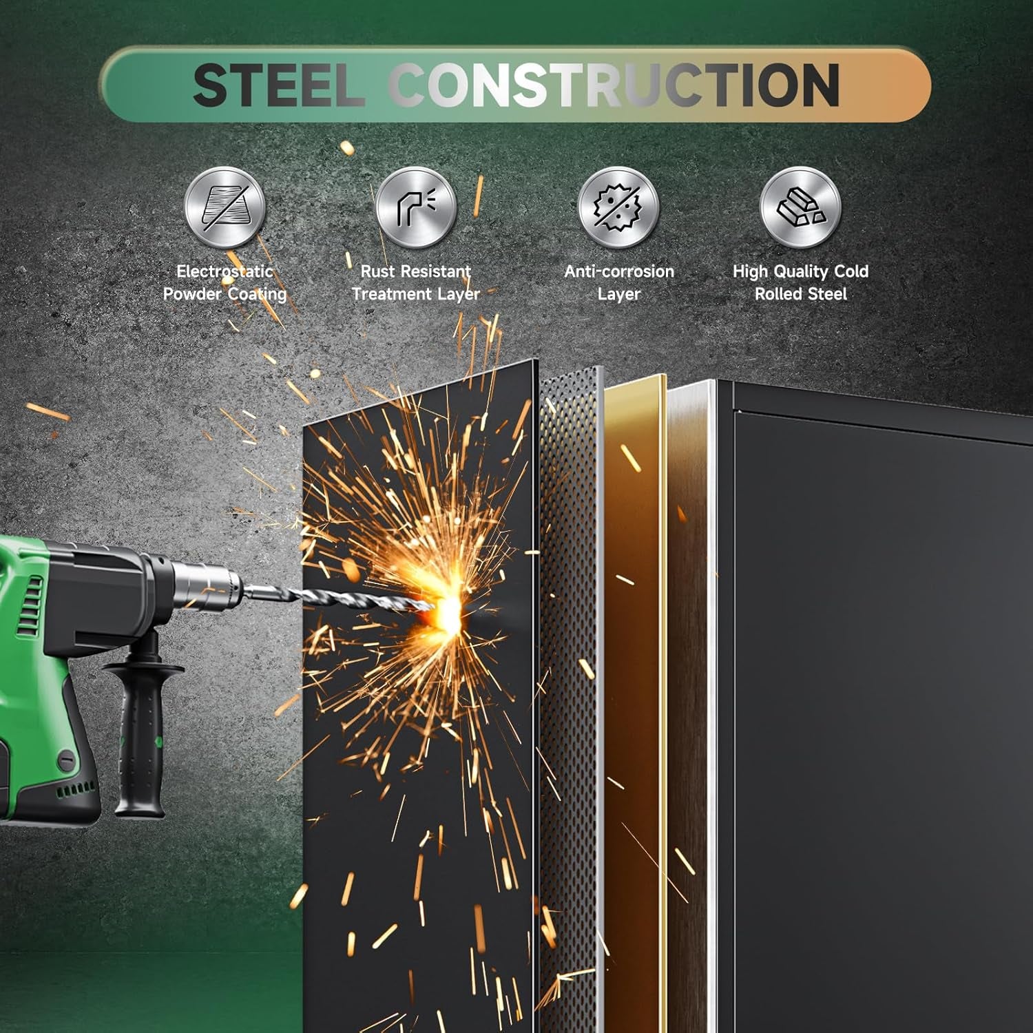 Metal Storage Cabinets with Lock Doors,Tall Locker Organizer Steel Garage Cabinets, 5 Adjustable Layers Shelves for Home, Office, Warehouse,Tool,Industrial(Black)