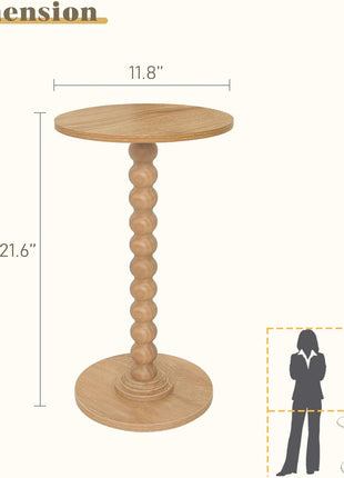Contemporary Round Side Table for Compact Areas, Solid Wood Leg Martini Table for Living Room, Bedroom, and Office (Rustic Walnut Finish)