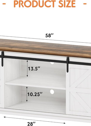 Farmhouse Sideboard Buffet Cabinet with Sliding Barn Doors and Shelving for Dining Room and Coffee Bar, White Finish