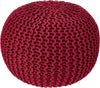 · round Pouf Ottoman - Hand Knitted Cable Boho Poof - Foot Stool Bean Bag - Home Décor Stuffed Footrest for Living Room - Nursery - Bedroom - 100% Cotton Poufs (19.5"X19.5"X14") - Red