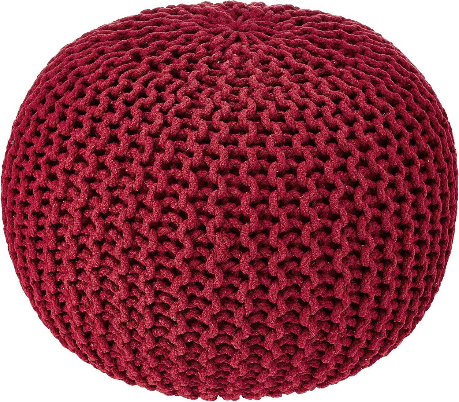 · round Pouf Ottoman - Hand Knitted Cable Boho Poof - Foot Stool Bean Bag - Home Décor Stuffed Footrest for Living Room - Nursery - Bedroom - 100% Cotton Poufs (19.5"X19.5"X14") - Red
