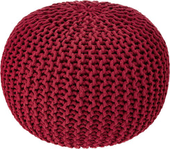 · round Pouf Ottoman - Hand Knitted Cable Boho Poof - Foot Stool Bean Bag - Home Décor Stuffed Footrest for Living Room - Nursery - Bedroom - 100% Cotton Poufs (19.5"X19.5"X14") - Red