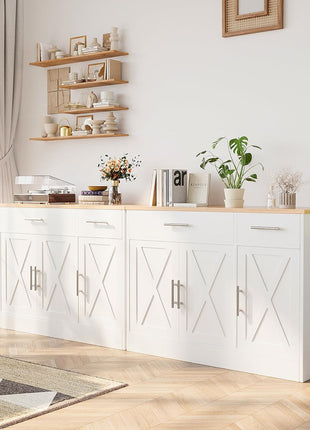 Modern Farmhouse 42" Sideboard Buffet Cabinet with Storage, Featuring 3 Barn Doors and Adjustable Shelves for Kitchen and Living Room, White Finish