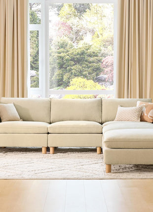 127" Premium Modular Sectional Sofa for Living Room, Down-Filled Chenille Couch in Beige, U-Shaped Design, Comfortable Seating for 5