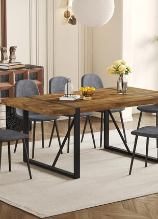 Contemporary 71'' Dark Wood Dining Table Set with 6 Upholstered Chairs, Ideal for Kitchen and Dining Room