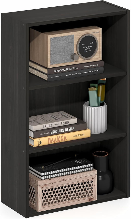 Basic Book Shelf, 3-Tier Bookshelf, Cube Storage Organizer Bookcase with Open Shelf, 7 X 17 X 26, for Living Room, Bedroom, Home Office, Espresso