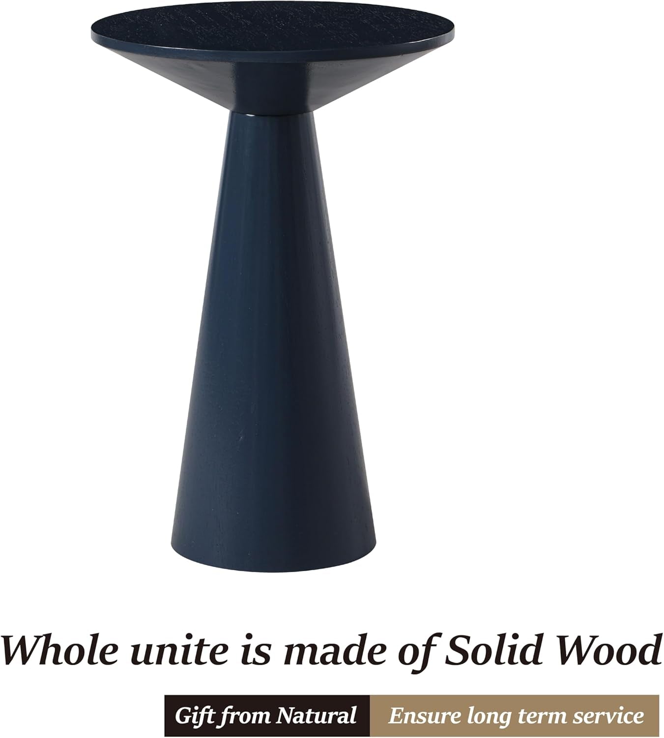 Small Pedestal End Table round Farmhouse Martini Table Wood Plant Stand Rustic Drink Table for Small Space Living Room, Dark Blue