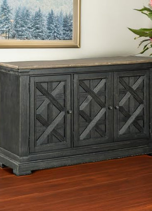 Tyler Creek Vintage Casual Dining Room Buffet Cabinet by Signature Design by Ashley, Featuring Lattice Design, Three Doors, Wood Construction, 36" Height, Black and Gray Finish