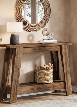 41.3" Rustic Farmhouse Console Table with Dual-Tier Storage for Entryway, Living Room, Hallway, and Foyer in Rustic Brown Finish