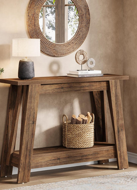 41.3" Rustic Farmhouse Console Table with Dual-Tier Storage for Entryway, Living Room, Hallway, and Foyer in Rustic Brown Finish