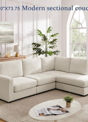 100-Inch L-Shaped Sofa with Reversible Chaise Sectional for Living Rooms, Apartments, and Compact Spaces (Cream)