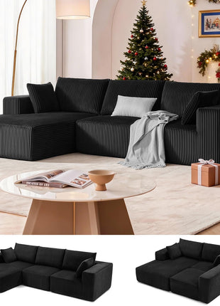 108” Modular Sectional Sofa - Modern L-Shaped Couch with Chaise for Living Room or Bedroom, Deep Seat Upholstered Design (Black, Left-Facing Chaise)