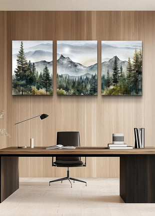Contemporary Abstract Mountain and Forest Landscape Canvas Art Set - 3-Piece Framed Wall Decor for Living Room, Bedroom, and Office