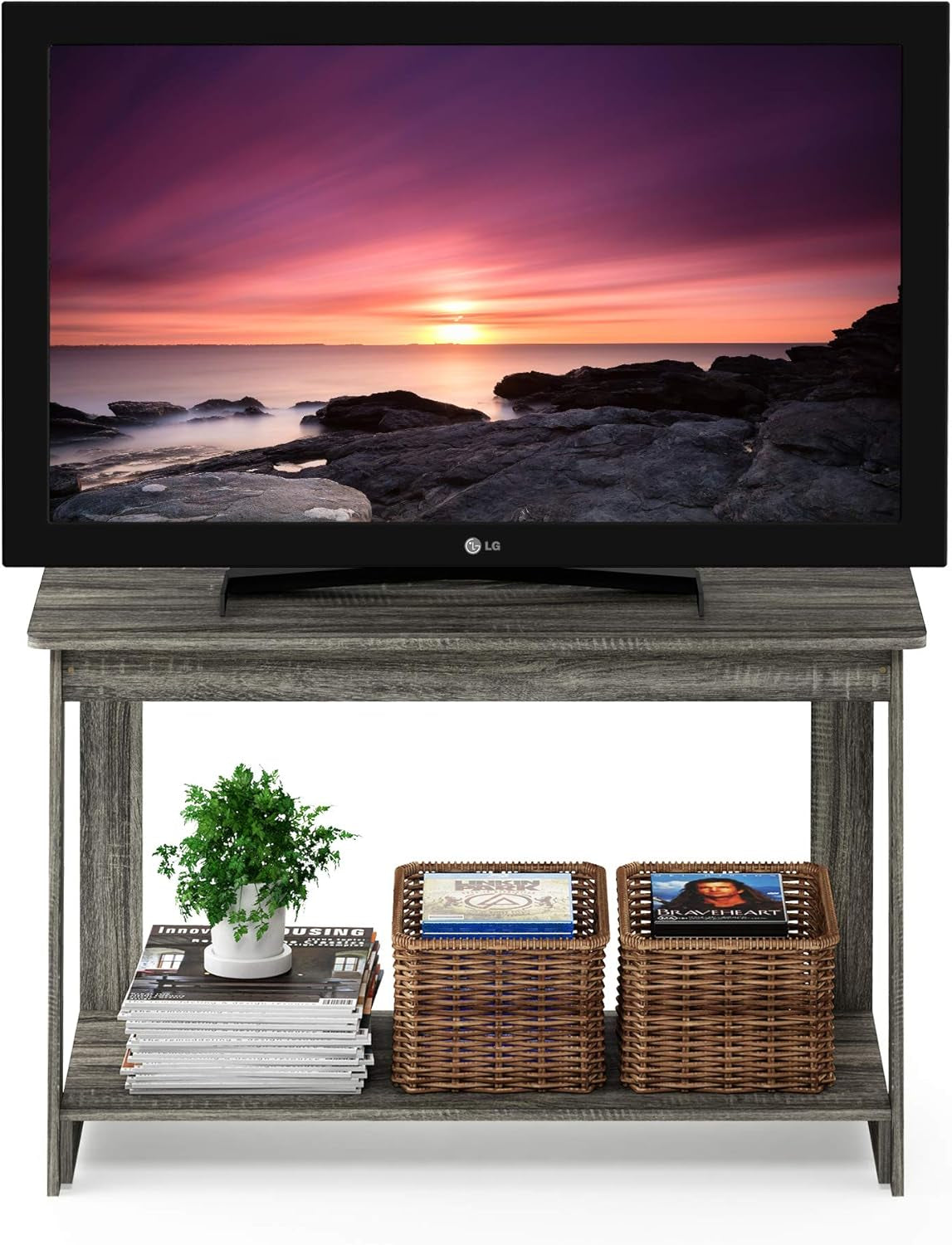 BEGINNING TV Stand, Entertainment Center, TV Console for TV up to 36 Inch for Living Room, Bedroom, French Oak