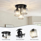 Crystal Semi Flush Mount Ceiling Light,3-Light Modern Close to Ceiling Light Fixtures,Black Kitchen Light Fixtures with Clear Crystal Shade,Hallway Light Fixtures for Hallway Bedroom Bathroom