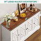Sideboard Buffet Cabinet with Storage, 59" Buffet Storage with 4 Doors, Modern Farmhouse Coffee Bar Station Wood Kitchen Table with Adjustable Shelves for Kitchen, Living Room (White)