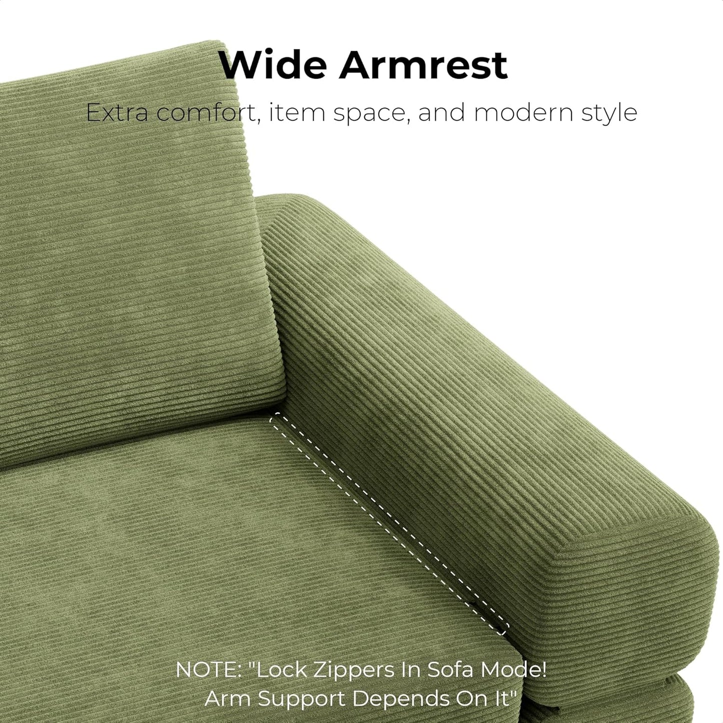 Convertible Sleeper Sofa Bed Floor Sofa 3-In-1 No Assembly, Foldable Mattress with Corduroy Upholstery Green, Lounge Loveseat Couch for Living Room Studio Guest Room