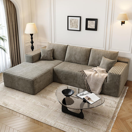 107.5" Cloud Modular Sectional Sofa Couch with L-Shape Chaise,Modern Minimalist Upholstered Couches for Living Room Bedroom,Deep Seat Corner Couch，No Assembly Required (Camel,Left Facing Chaise)