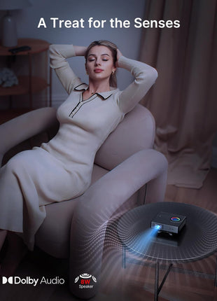 Nova Mini Bundle - Portable Laser Projector with Google TV, 1080P FHD, 1200 Lumens, 15000:1 Contrast Ratio, 3D Capability, Auto Setup, 150" Display, 8W Dolby Audio, and DLP Link 3D Glasses (2-Pack)