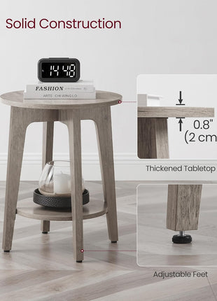 MAEZO 2-Tier Round Side Table with Tapered Legs and Curved Transitions, Perfect for Compact Living Spaces, Heather Greige