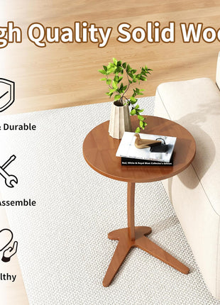C-Shaped End Table - Compact Round Side Table for Living Room and Bedroom, Versatile Solid Wood TV Tray for Limited Spaces (15” Chestnut)