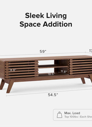 Ensley Mid-Century Modern TV Stand for 55-65 Inch TVs, Farmhouse Entertainment Center with Storage, Walnut Finish, 59 Inch Low Media Console for Living Room