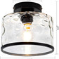 Glass Ceiling Light, Black Semi Flush Mount with Hammered Glass Shade, Farmhouse Light Fixture for Hallway, Bathroom, Entryway, Kitchen,Living Room