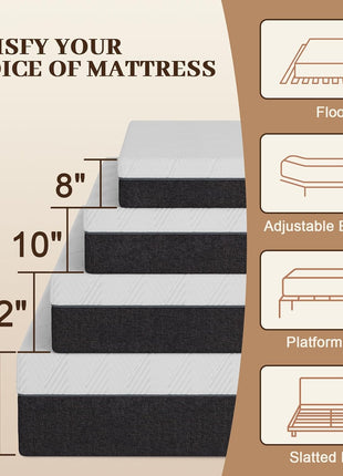 10-Inch Queen Gel Memory Foam Mattress - Medium Firm Support for Back Pain Relief, Motion Isolation, and Safe, Fiberglass-Free Materials, 80" L x 60" W