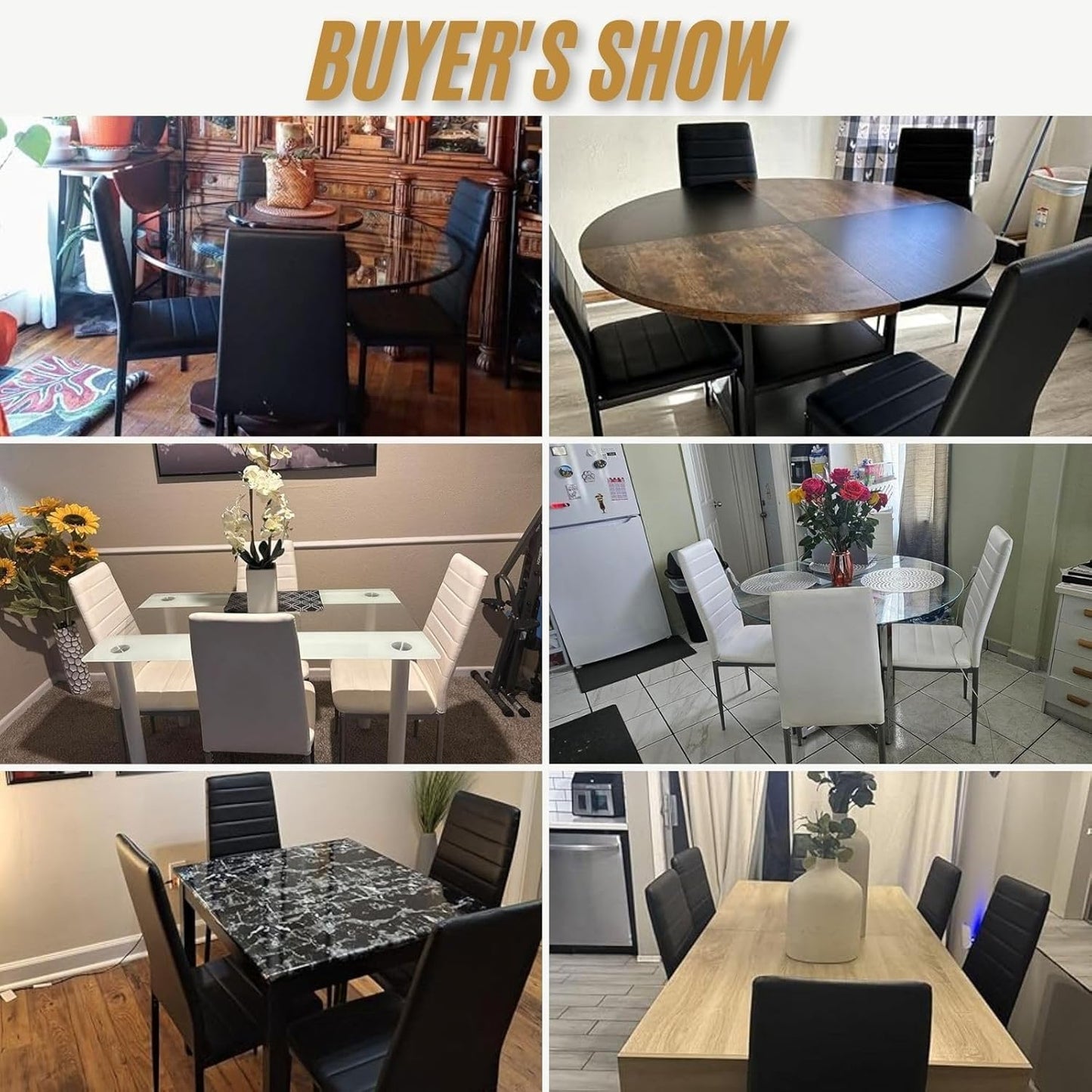 Dining Chairs Set of 4, PU Leather Balck Kitchen Chairs with Padded High Back & Foot Cap Protection for Dining Kitchen Living Room,300Lbs Capacity,Space-Saving