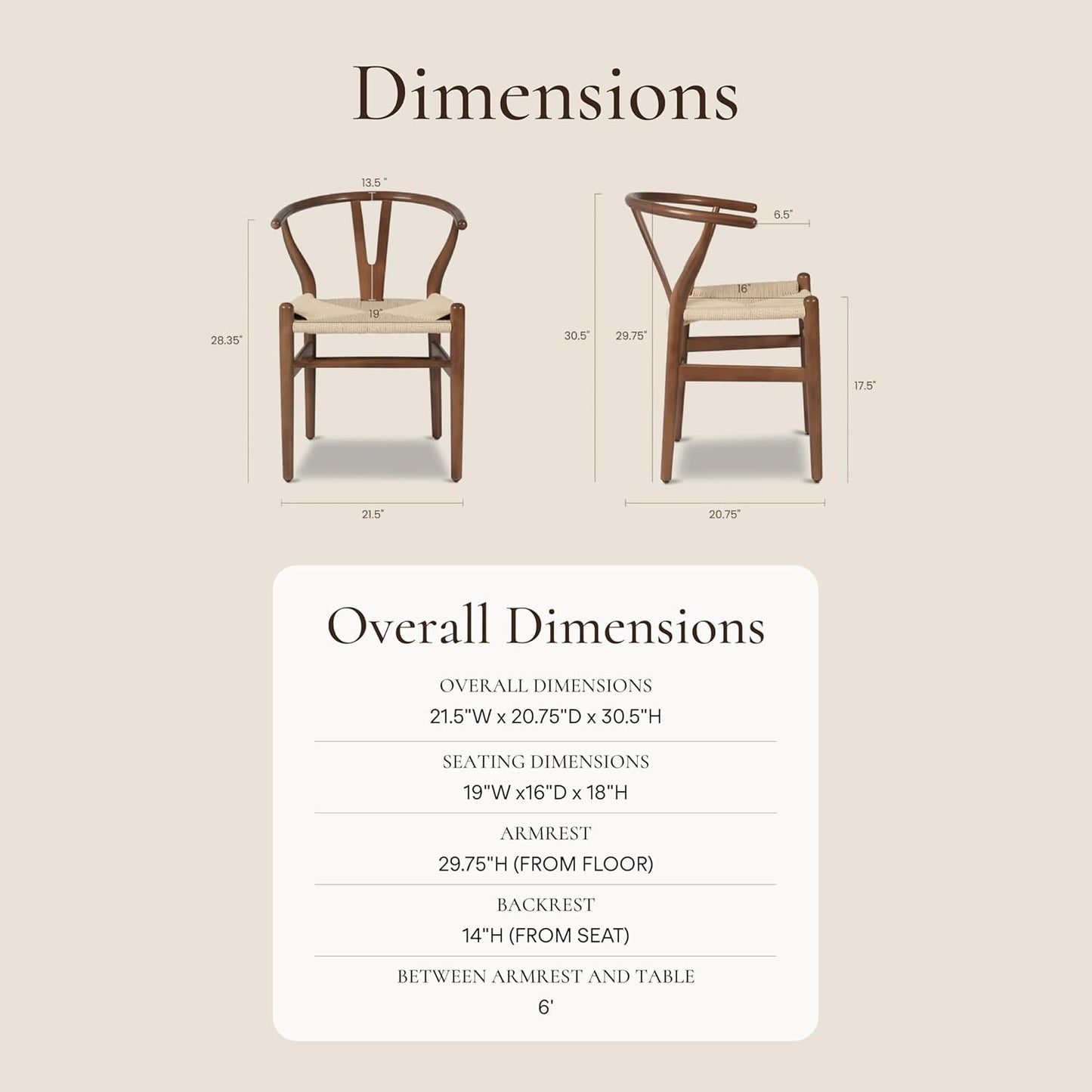 Weave Dining Chairs – Mid-Century Modern Wishbone Dining Chairs with Arms, Solid Wood Frame, Indoor Use – Walnut– Set of 2 - Ideal for Dining Room, Kitchen or Stylish Accent Setting