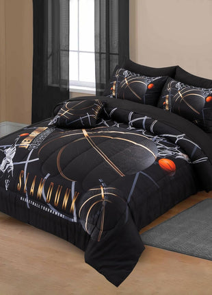 Basketball Court Themed Comforter Set, 6-Piece Bedding Set for Teen Boys, Twin Size