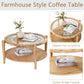 Rattan Coffee Tables,2-Tier round Boho Cocktail Tables, Mid Century Modern Coffee Table with Rattan & Tempered Glass Top and Wood Legs, Sofa Table for Living Room(Natural)