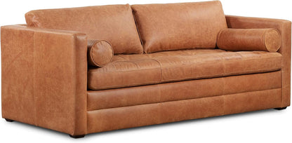 Napa 82" Leather Pull‑Out Sleeper Sofa – Full‑Grain Italian Leather Upholstery,Tri‑Layer Mattress & Storage Console –Sophisticated Multi‑Functional Sofa Bed for Living Rooms & Guest Spaces