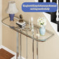 43" Modern Glass Console Table with Curved Chrome Frame & Faux Marble Base, Silver Narrow Sofa Table for Entryway, Living Room, Hallway, Home Office