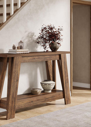 41.3" Rustic Farmhouse Console Table with Dual-Tier Storage for Entryway, Living Room, Hallway, and Foyer in Rustic Brown Finish