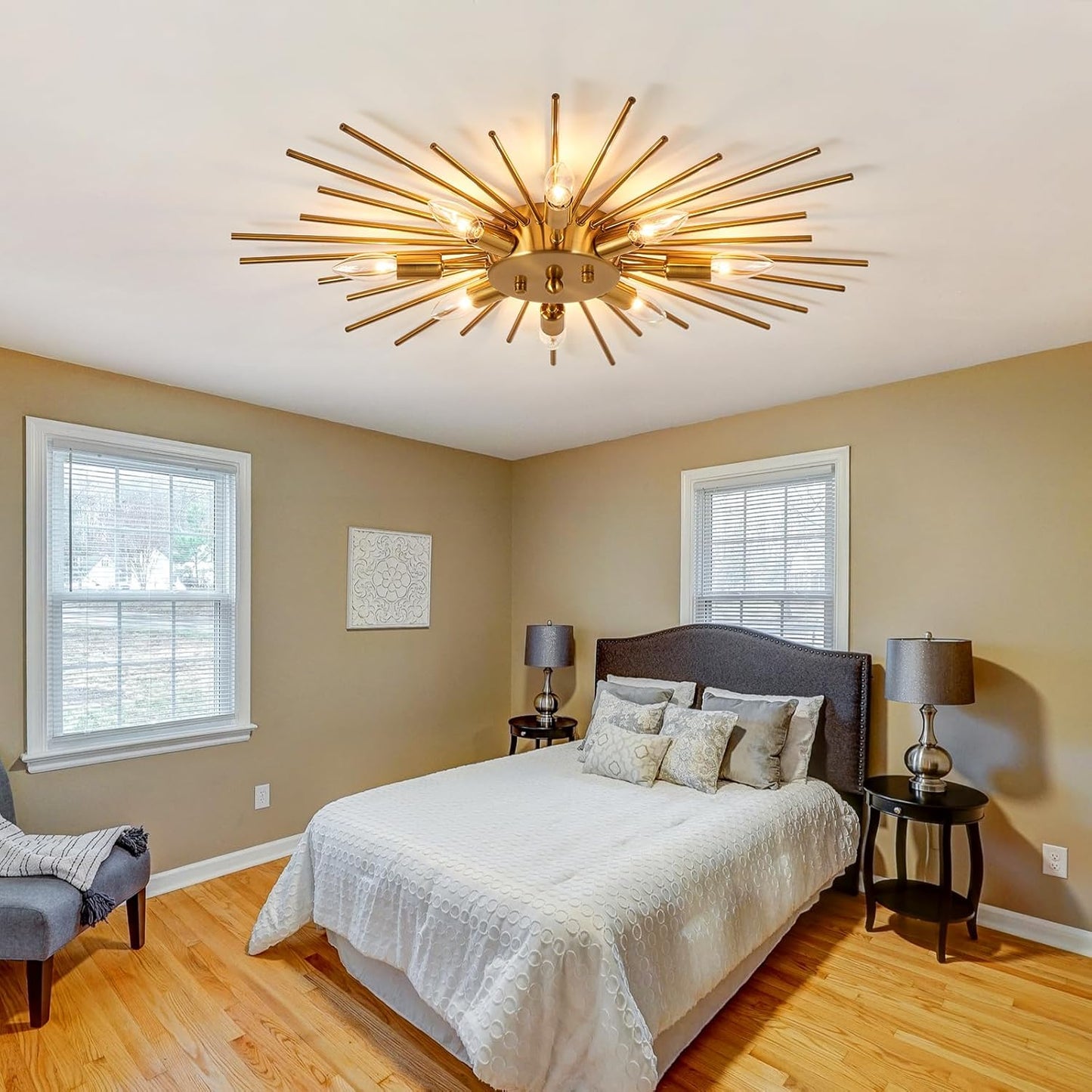 Semi Flush Mount 8 Light Ceiling Light Modern Metal Ceiling Lighting Gold Light Fixture Chandelier for Farmhouse Kitchen Dining Room Bedroom Hallway Living Room.